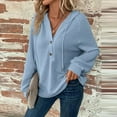 thumbnail image 5 of UoCefik Grey Sweatshirt for Women Fall Waffle Knit V Neck Buttons Hoodie Fashion Casual Long Sleeve Drawstring Pullover Cute Hooded Trendy Shirt Sky Blue S, 5 of 6