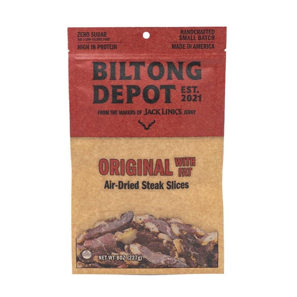 Biltong Depot Original Steak Slices with Fat (8oz): High Protein Snack, No Sugar, Natural Dried Beef Jerky