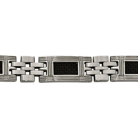 Primal Steel Stainless Steel Polished Black Carbon Fiber Link Bracelet, 8.75