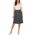 thumbnail image 3 of MODA NOVA Junior's Stripes Button Front Elastic Back A Line Midi Skirt S Black, 3 of 6