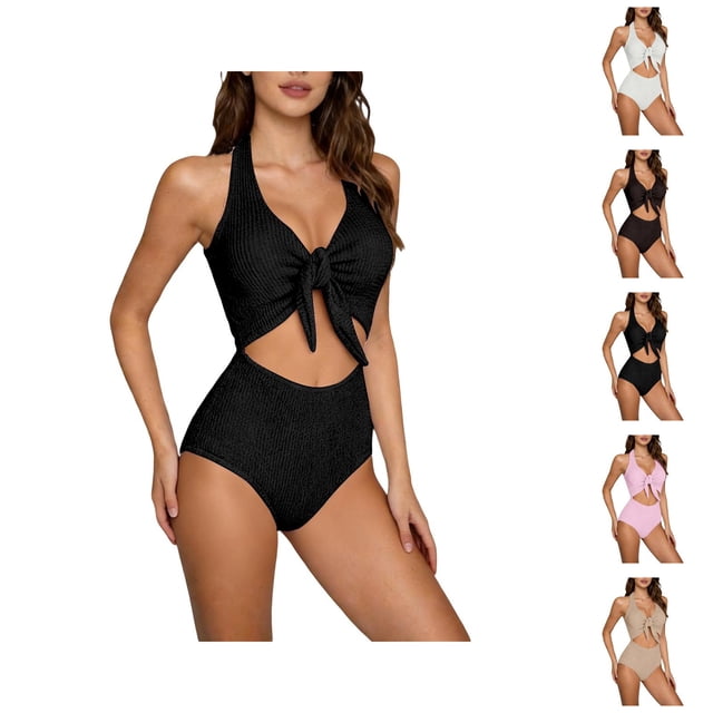 Maillot de Bain une Pièce pour Femmes 2026 Décontracté à Tour de Cou, Nœud à Nouer, Monokini à Découpes devant