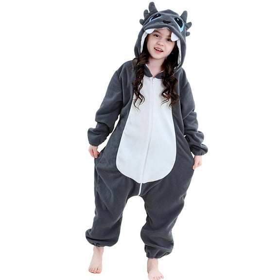 Cethrio Girls Fleece Jumpsuits, Long Sleeve Zip up Cosplay One Piece Winter Pajamas Dark Gray Size 7-8 T