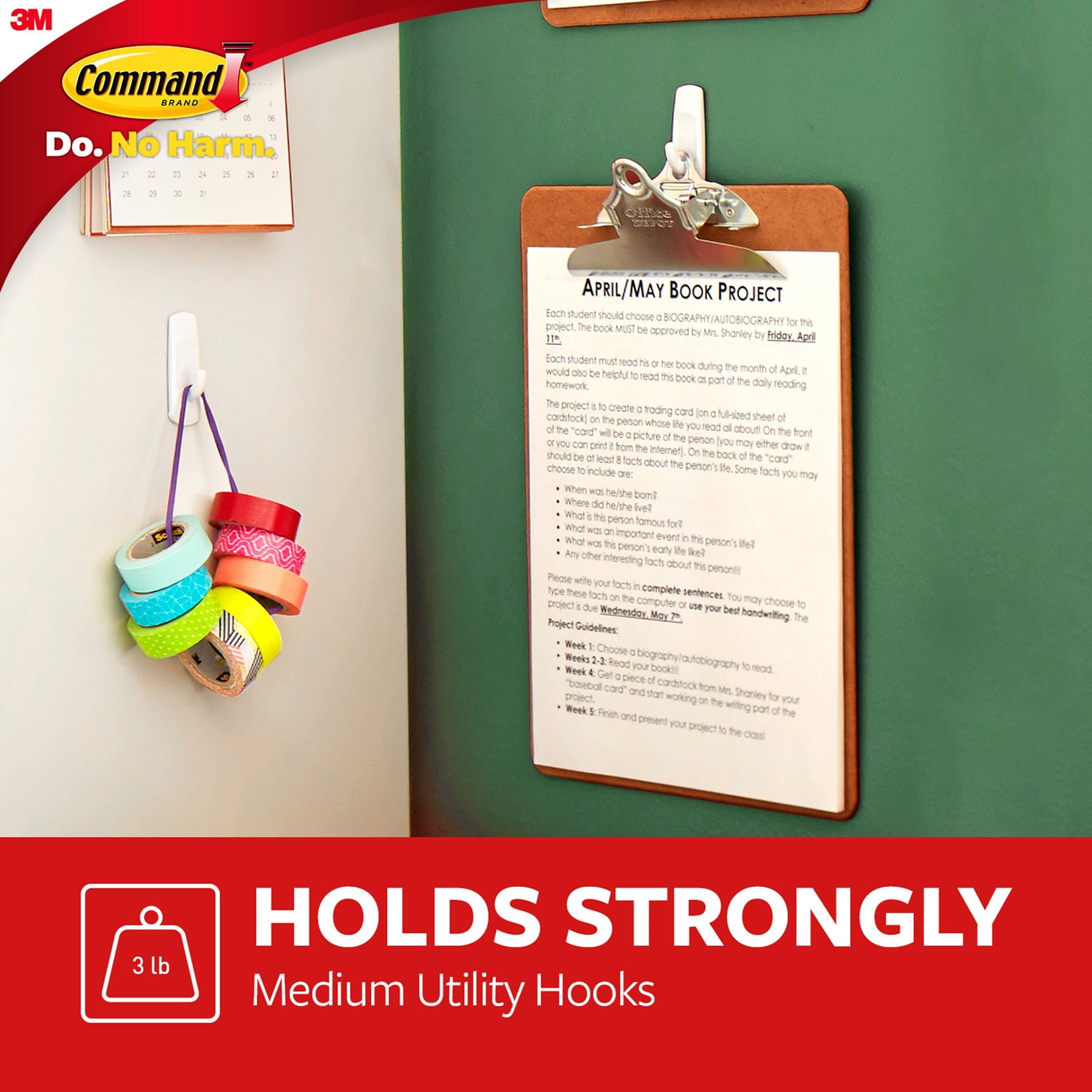 3M Command Medium Utility Hooks Multi-Pack, 6 Per Pack, 3 Packs