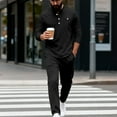 thumbnail image 4 of Yusimy Men's Solid Color 2-Piece Stand-Up Collar Athletic Set Crew Neck Button Long Sleeve Pocket Drawstring Pants, 4 of 9