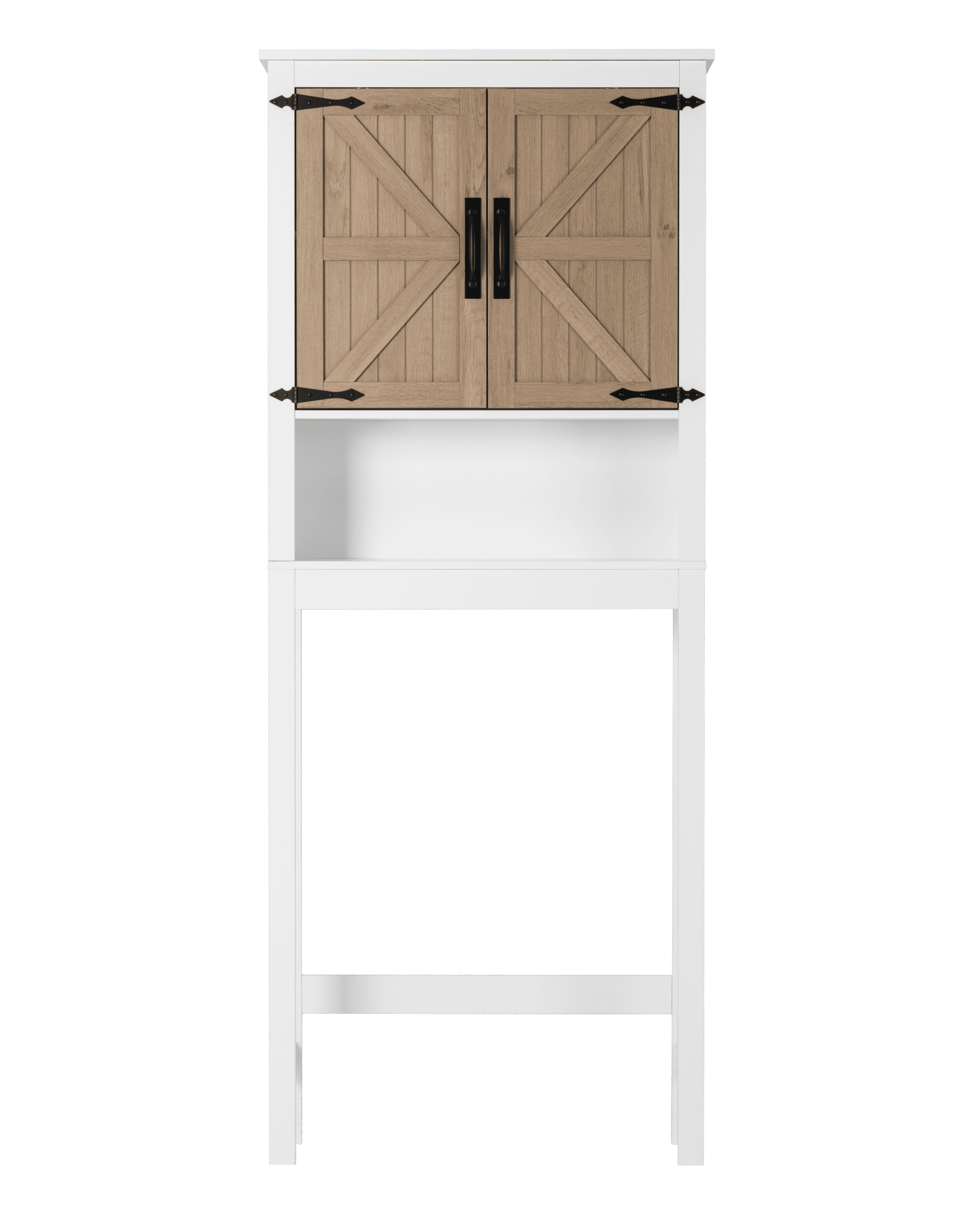 STAROUS Farmhouse Over-Toilet Storage Cabinet with Wood Grain Barn Doors & Adjustable Shelves
