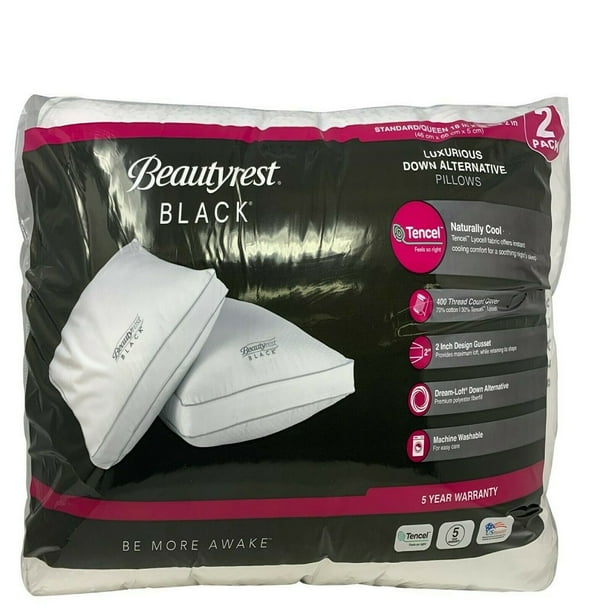 BeautyRest Black Luxurious Down Alternative Pillows 400 Thread Queen
