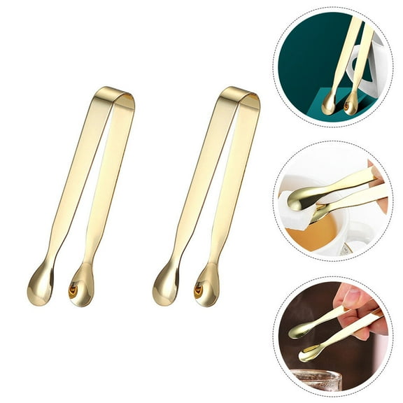 Squalise 2pcs Sugar Cube Tongs Delicate Ice Cube Tongs Kitchen Stainless Steel Food Tongs
