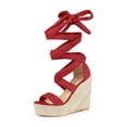 thumbnail image 1 of BLISSFUL STEP Women's Shoes Faux Suede Platform Wedge Heel Lace Up Open Toe Sandals  Red 8.5, 1 of 8