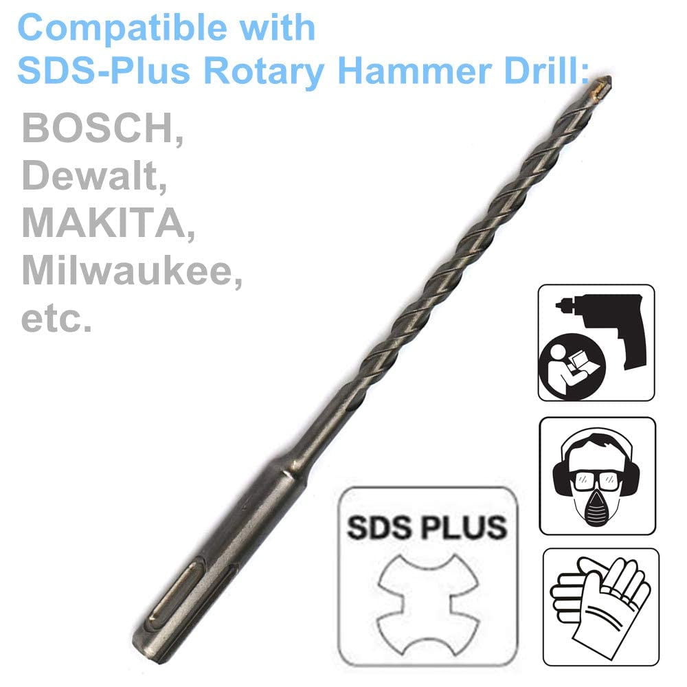 Drillforce 1/2 Inch x 10 Inch SDS Plus Rotary Hammer Drill Bits Set, Carbide Tipped for Brick, Masonry, Stone and Concrete