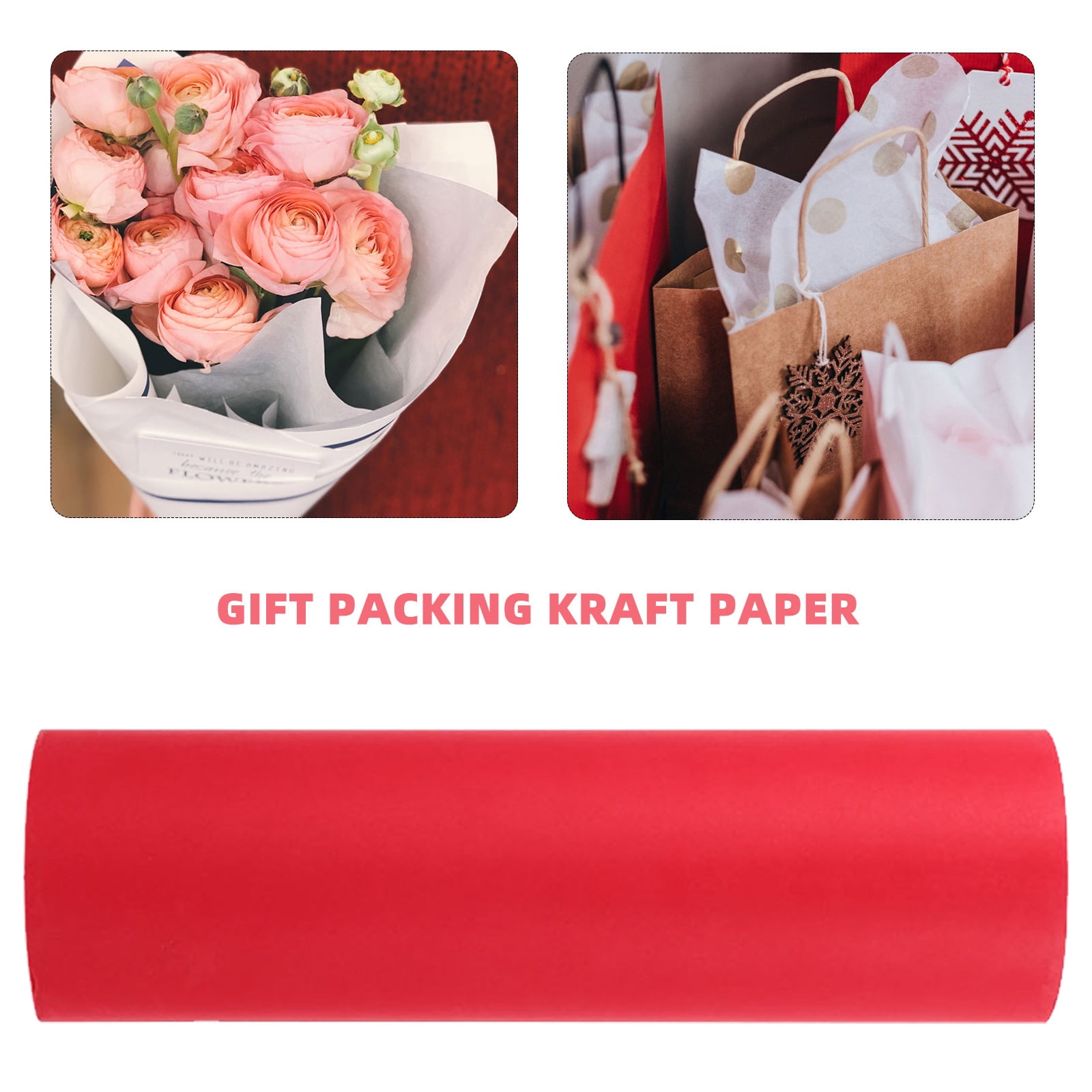 Raindrops Red Flower Packing Paper Roll - Practical Kraft Wrap Paper for Decoration and Packaging