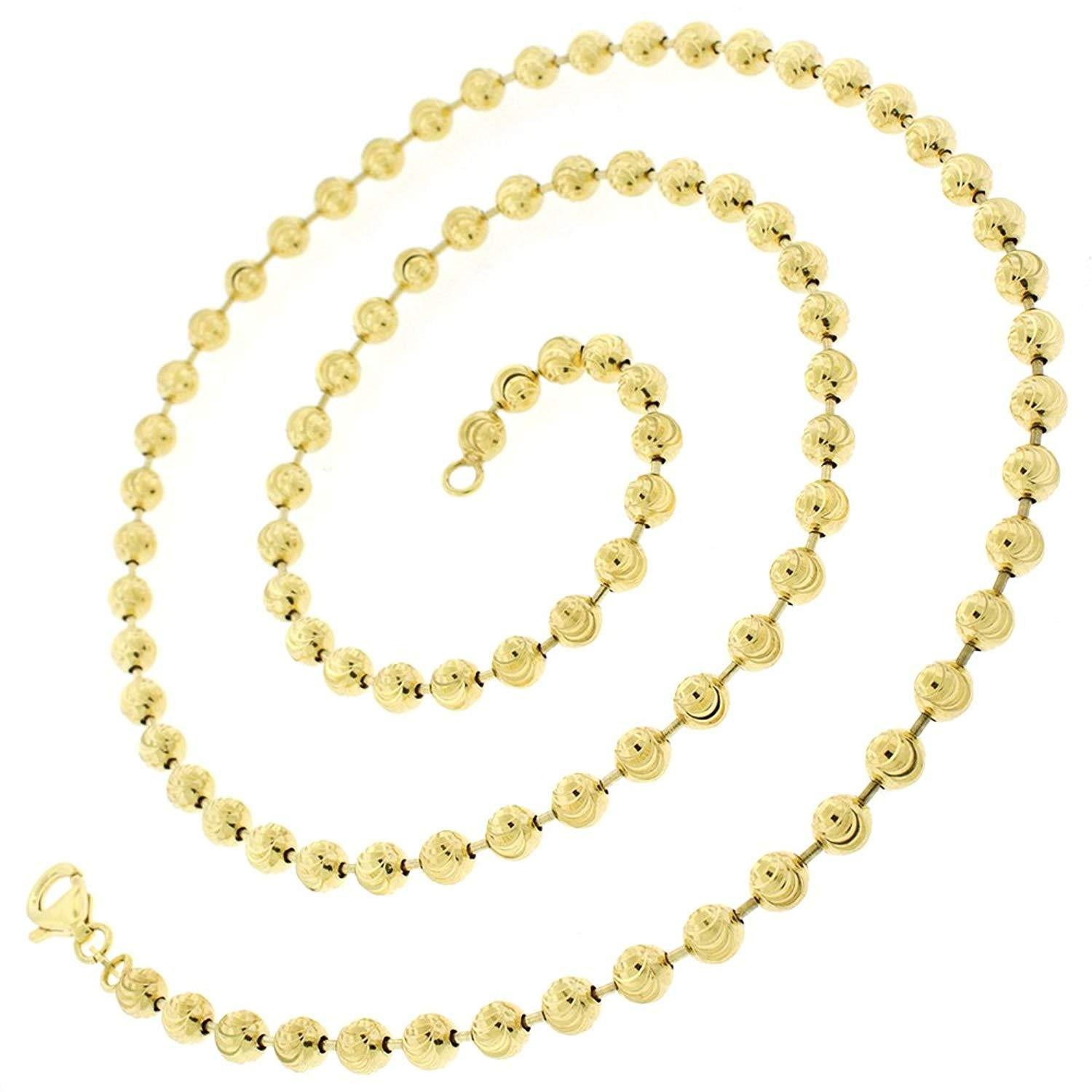 Authentic 14K Gold Over Silver 5MM Moon-Cut Ball Bead Heavy-Duty .925  Necklace Chains 20