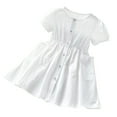 thumbnail image 2 of HOMADLES Summer Short Sleeve Dress for Girls Round Neck Loose, Soft Sundress White 6 T, 2 of 7