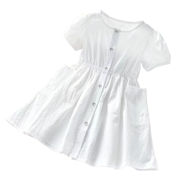 Huvoen Robe Décontractée pour Bébé Fille Tout-Petit à Manches Courtes, Col Claudine, Mignonne Princesse, Robe Soleil, Cardigan, Chemise, Vêtements, Blanc, 6 Ans