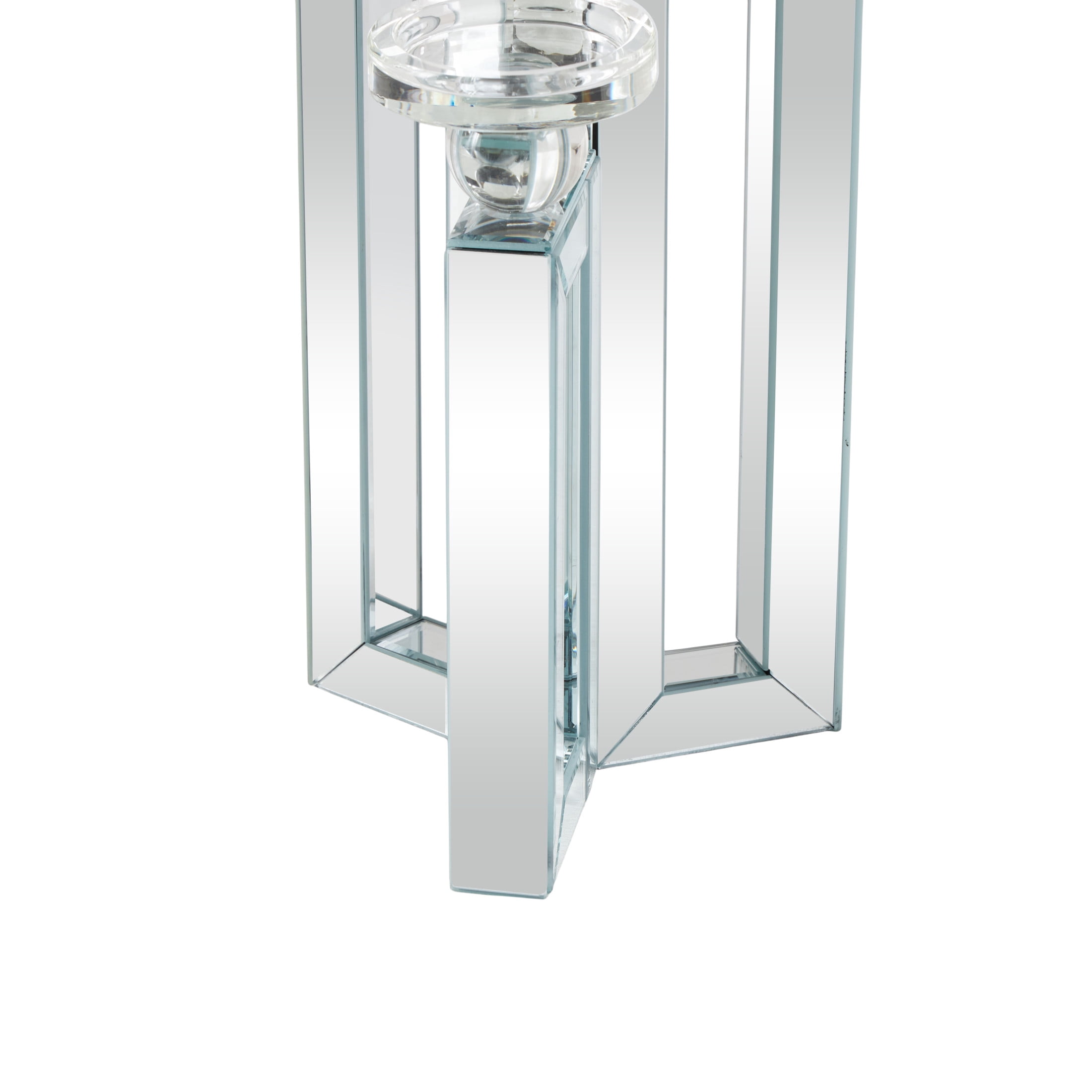 DecMode Glam Wood 3 Plate Pillar Candlle Holder with Silver Beveled Glass Finish, 7"W x 21"H