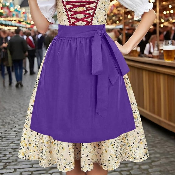 Dianli Womens Traditional Dirndl Dress with Apron Classic Oktoberfest Outfit with Solid Color Apron Elegant Bavarian Style Costume for Festivals and Celebrations Christmas Gift