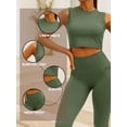 thumbnail image 3 of Womens Yoga Set 2 Piece Workout High Waist Leggings Crop Top Activewear Outfit Sage Green-S, 3 of 5