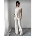 thumbnail image 4 of EASYBRA Women Casual Ribbed Two Piece Outfit Short Sleeve T Shirt and Long Pants Lounge Set Comfortable Everyday Fashion, 4 of 8