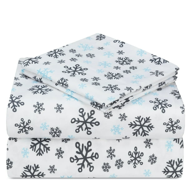 Flannel Sheet Set, 100 Cotton, Deep Pocket Sheets, Queen, Snow Flakes