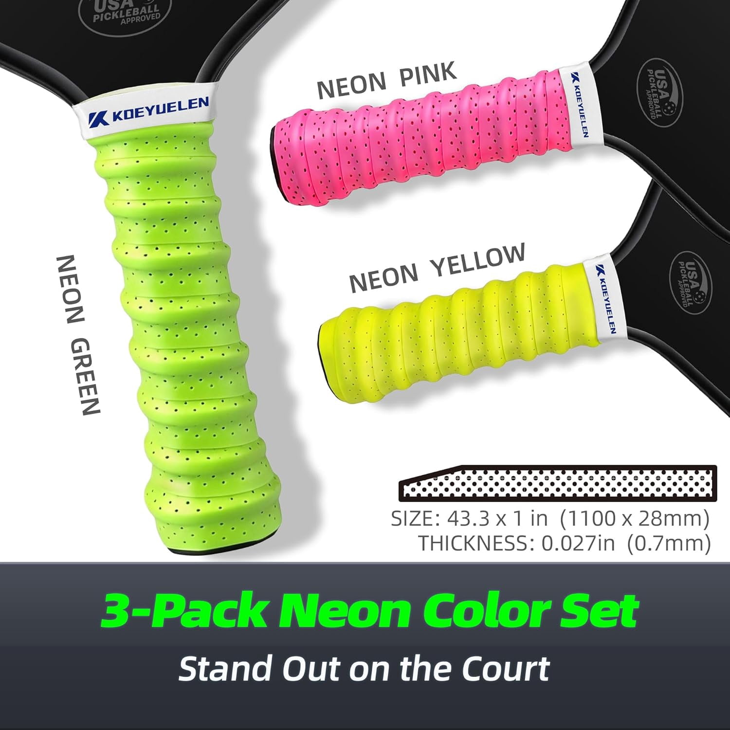 Ribbed Pickleball Overgrip Tape, Non-Slip Sweat-Wicking Racquet Grip for Pickleball/Tennis/Badminton