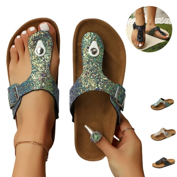 YOUYEDIAN Orthopedic Flip Flops Women Casual Flat Slippers Cozy Slip on Sandals Summer Open Toe Shoes(Green)