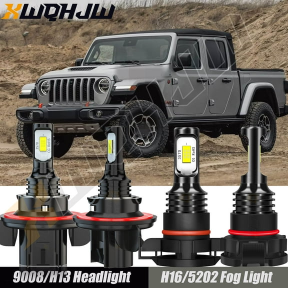 For Jeep Gladiator 2020 2021 2022 6000k 9008 LED White Headlight hi/low H16 Fog Light Bulb Kit