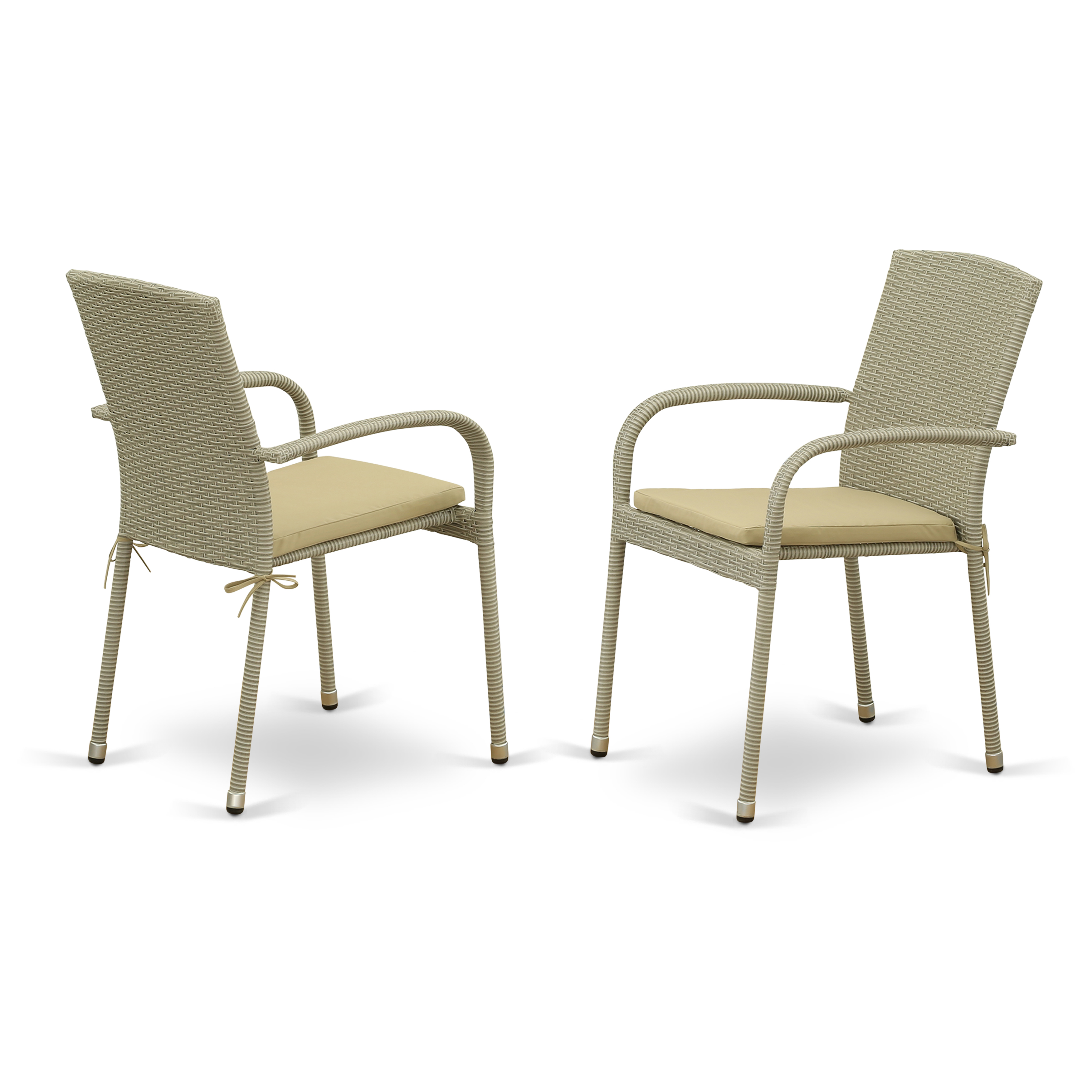 East West Furniture Outdoor Dining Chair - Wicker - Set of 2 - with Cushion - Natural and Beige - image 2 of 7