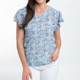 thumbnail image 3 of Elsie & Zoey Petra Large Twilight Ruffle Short Sleeve V-Neck Blouse for Women, 3 of 8