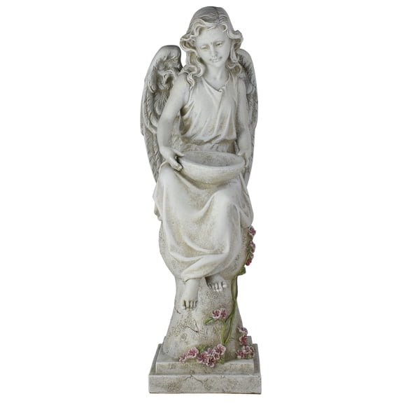 Roman 21"  LED Solar Powered Angel on a Pedestal Outdoor Garden Statue