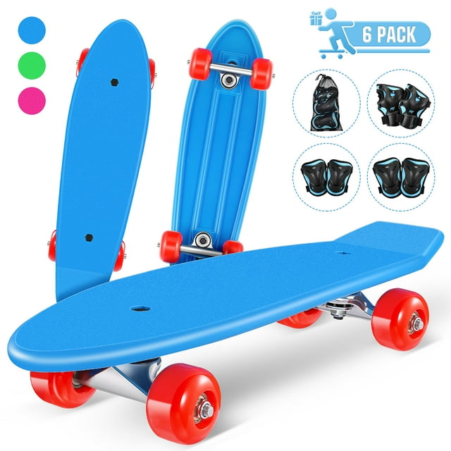 Kids Skateboard Kit Complete Skateboard Downhill Longboard with Protective Gears for Boys Girls