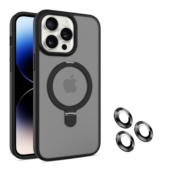 Allytechgroup Magnetic Case for iPhone 16 with Camera Lens Protector, Slim Rugged [Compatible with Magsafe] Built-in Kickstand Military Grade Drop Protection for Women Men, Black