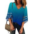 thumbnail image 2 of USSUMA T-Shirts for Women Trendy Floral Printed Women's Shirts and Blouses 3/4 Bell Sleeve Female Tops Dressy Casual Summer Mesh Pannel Loose V Neck Plus Tunics Beach, 2 of 5
