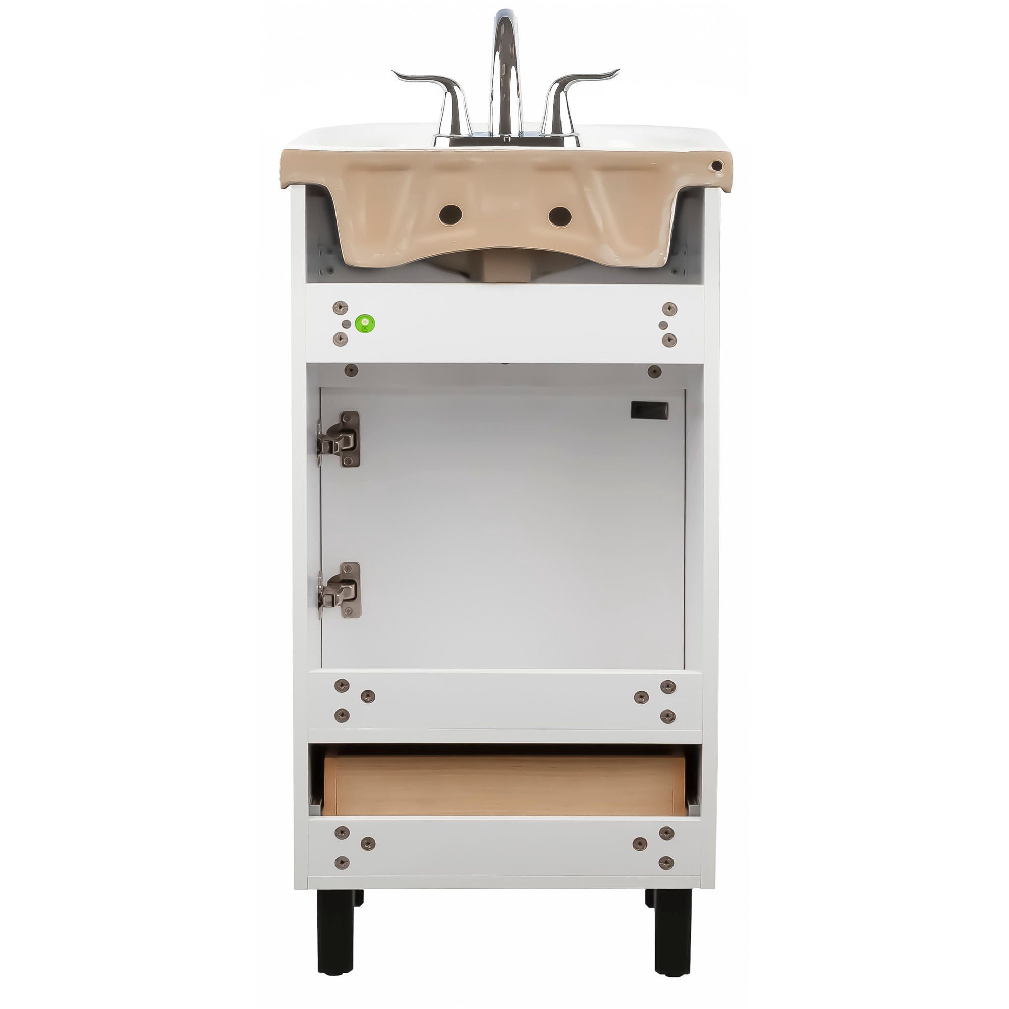 Fine Fixtures Petite 18 Inch Bathroom Vanity with Sink, Small Freestanding Bathroom Cabinet, Space-Saving Vanity Sink Combo, Satin White