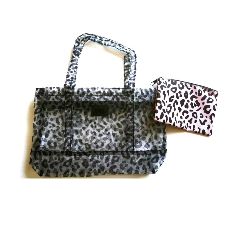 Victoria's Secret Tote Bag 2 Piece Set Black With Silver Sequins 