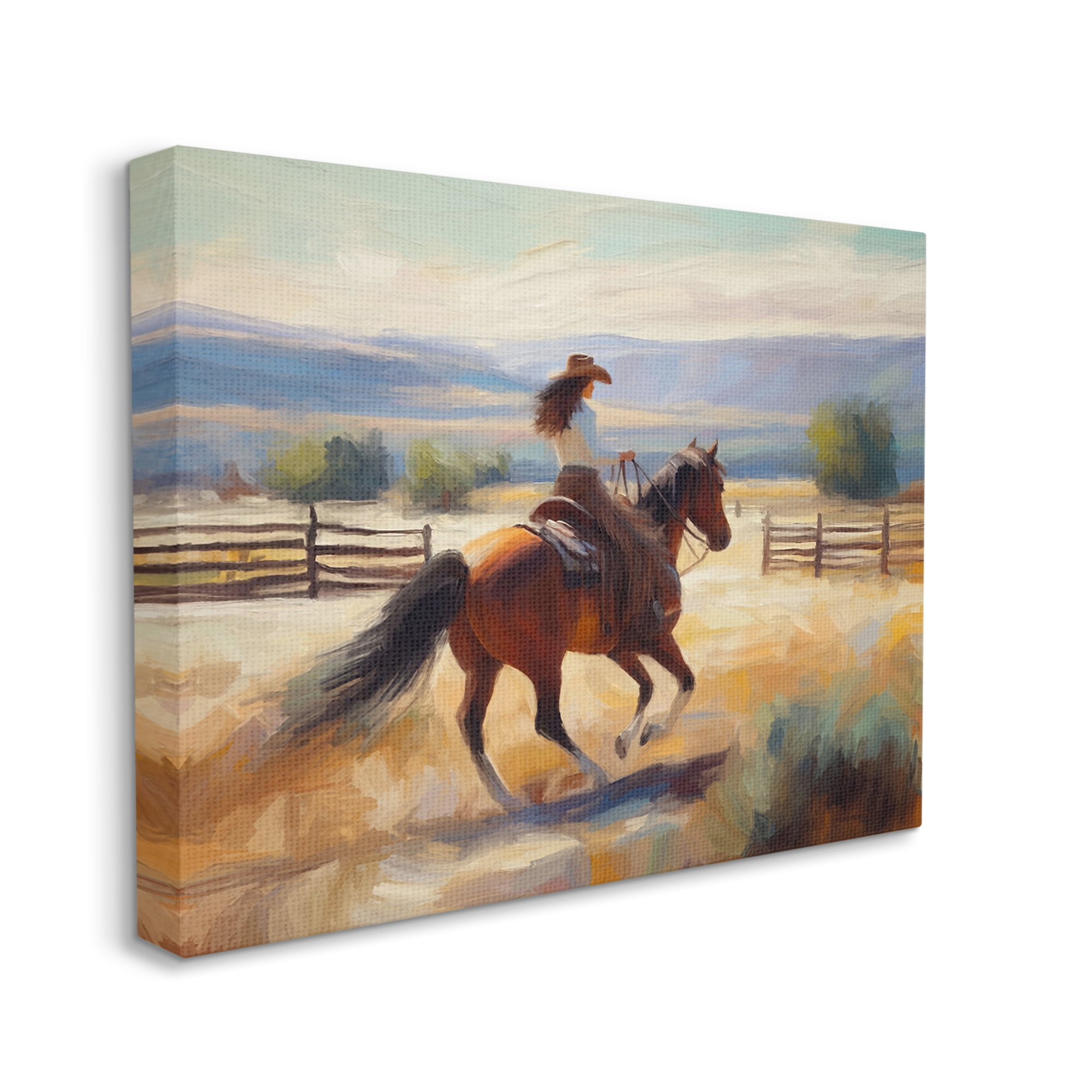 Stupell Industries Galloping Cowgirl Landscape Animals & Insects Painting Gallery Wrapped Canvas Art Print Wall Art, 48 x 36