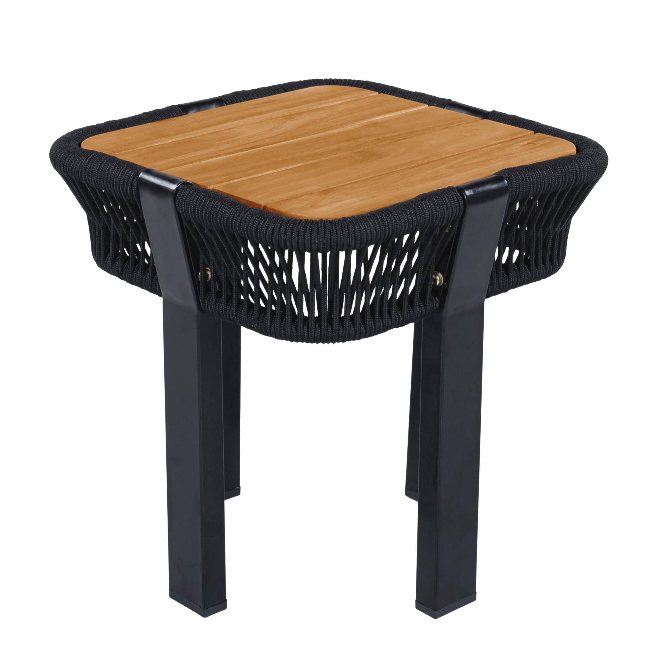 Christopher Knight Home Acacia Wood Outdoor Side Table with Rope Accent and Metal Frame, Black