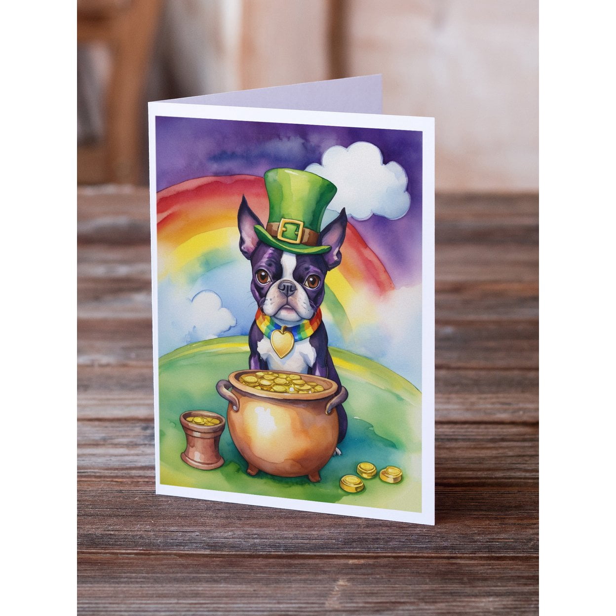 Boston Terrier St Patrick's Day Greeting Cards Pack of 8 7 in x 5 in