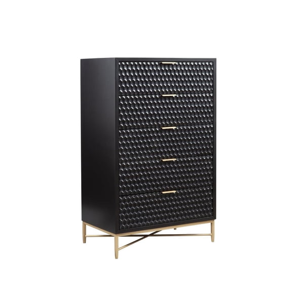 Origins by Alpine Black Pearl Five Drawer Wood Chest in Black