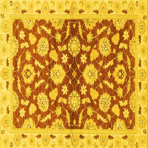 Ahgly Company Indoor Square Oriental Yellow Traditional Area Rugs, 6' Square