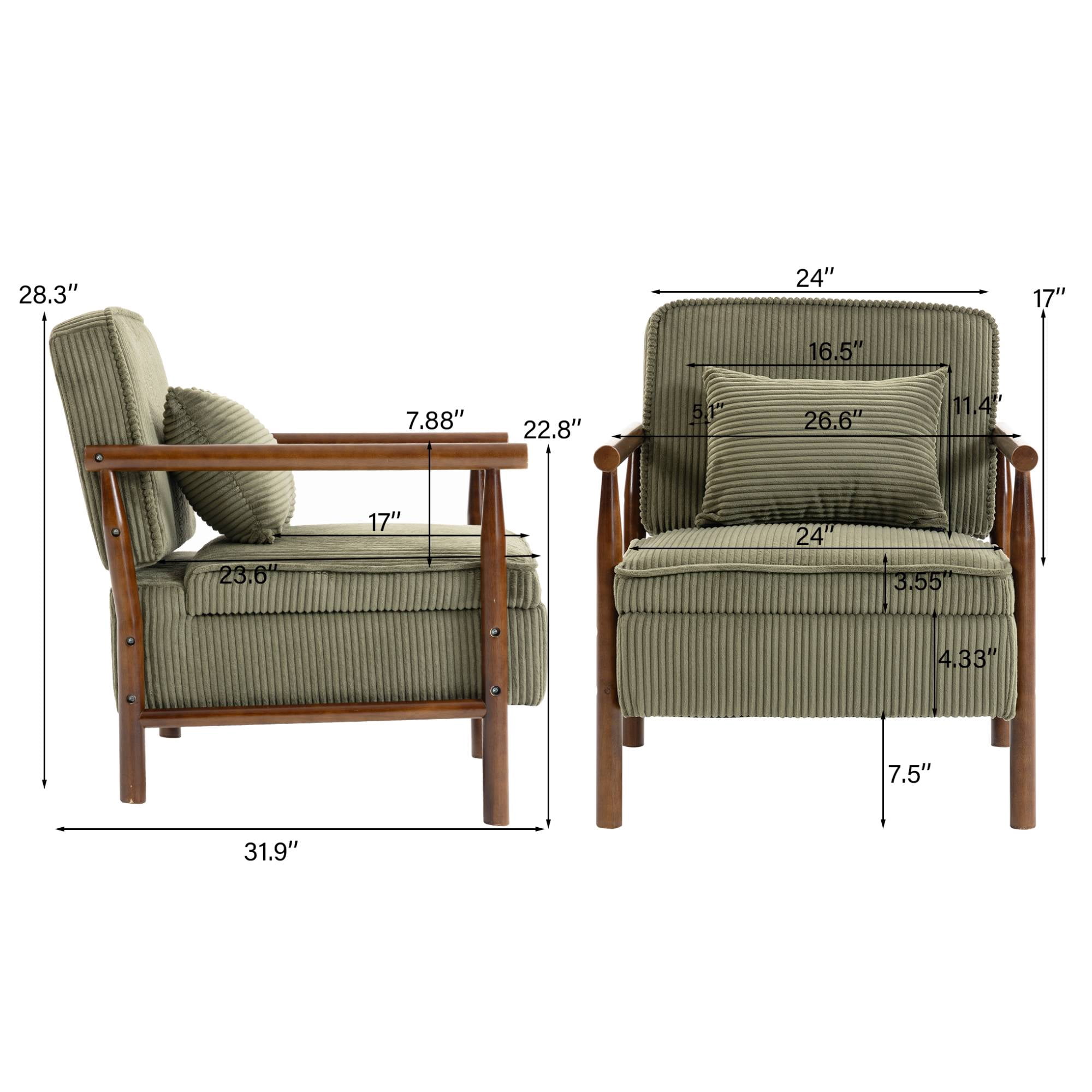 Mid-Century Accent Chair with Storage, Modern Comfy Reading Armchair with Lumbar Pillow for Living Room, Green