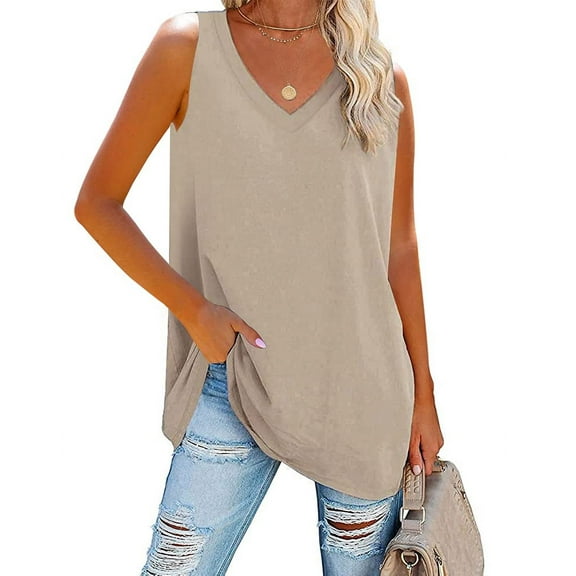 Sherrylily Summer Women V Neck Tank Tops Loose Casual Sleeveless Shirts Tunic Fashion Tops