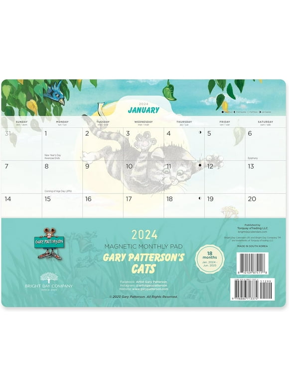 2024 Gary Patterson Cat Annual Monthly Magnetic Pad by Bright Day