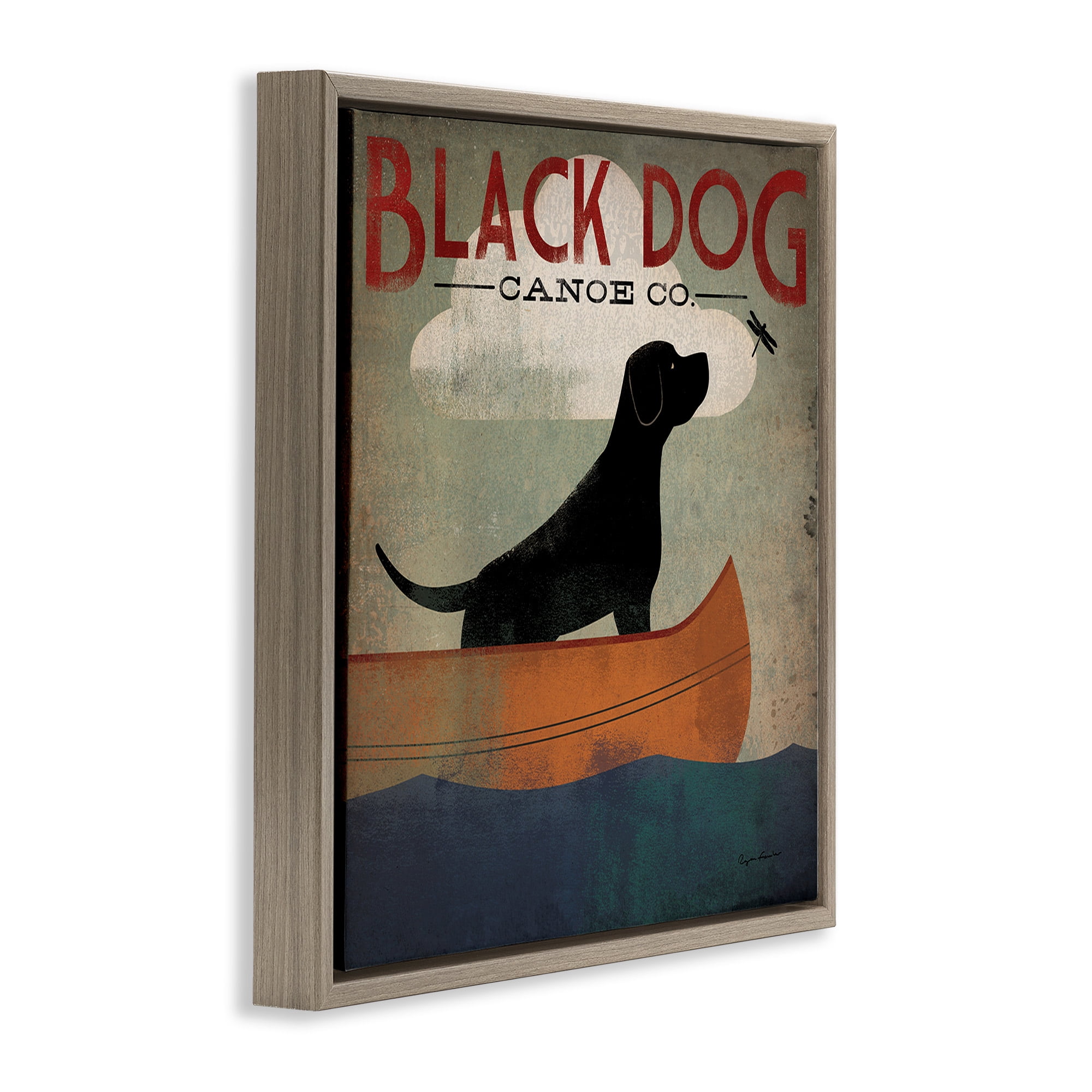 Stupell Industries Black Dog Canoe Company Animals & Insects Painting Brown Floater Framed Canvas Art Print Wall Art, 18 x 18