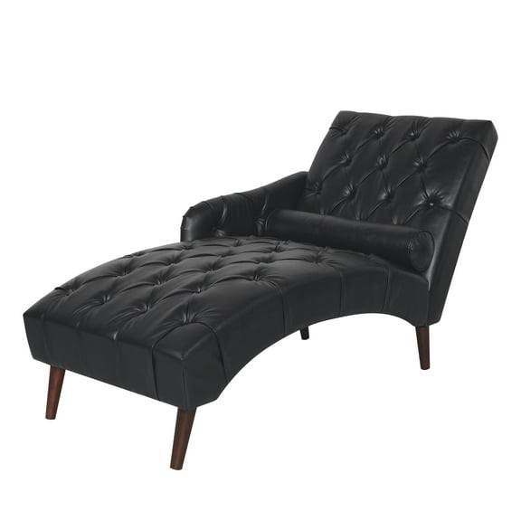 Classic Faux Leather Chaise Lounge, Button Tufted Leisure Couch Chair with Pillow for Living Room Bedroom