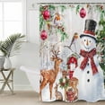 thumbnail image 5 of Christmas Xmas Shower Curtain, 36" x 72", Tree Snowman Deer Bird Red Balls Waterproof Bathroom Curtain Washable Shower Curtain Set with 12 Hooks, 5 of 6