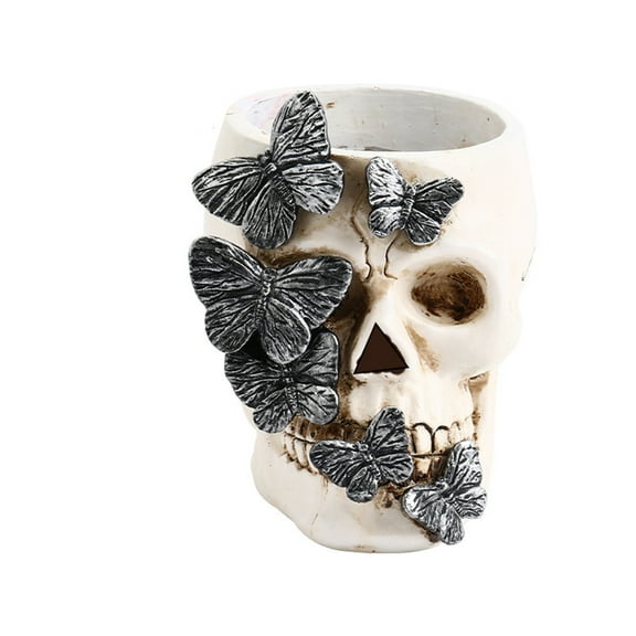 Skull Pen Holder 3D Creative Desktop Organizer For Pens Makeup Brushes Keys Horror Decorative Storage Container For Party Home Office