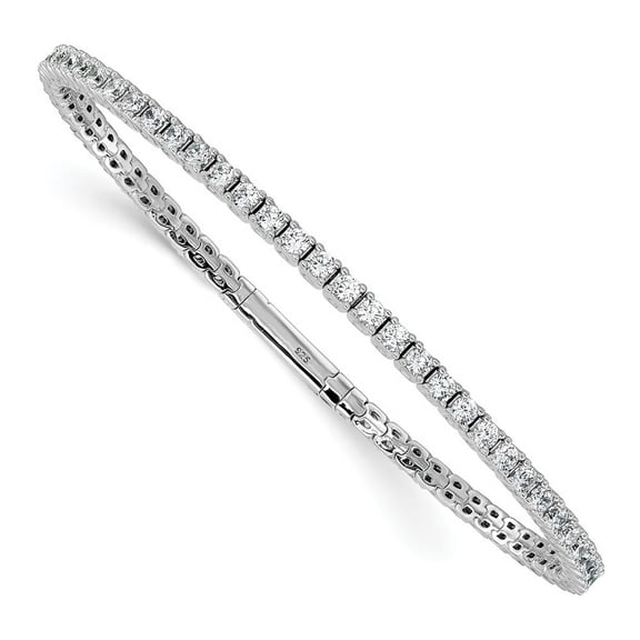 Sterling Silver Rhodium-plated CZ 8in Flexible Bangle Bracelet
