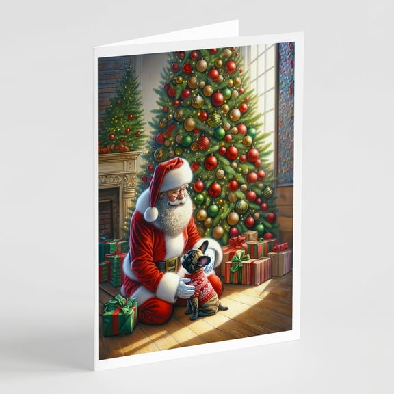 French Bulldog and Santa Claus Greeting Cards Pack of 8 7 in x 5 in
