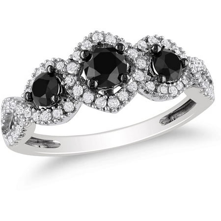 1 Carat T.W. Black and White Diamond Fashion Ring in 10kt White Gold (4.5mm and 3.4mm)