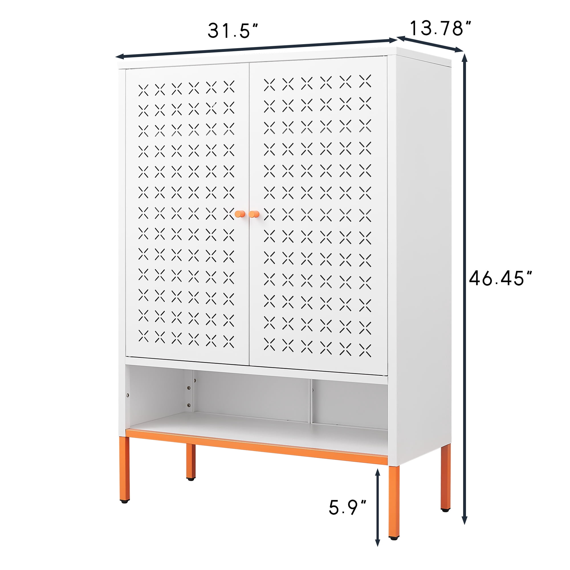 Grid Double Door Shoe Cabinet, 3 Layer Adjustable Compartments for Flexible Storage, Hollow Shoe 15cm Moisture-proof high Foot Design