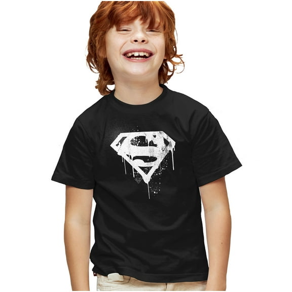 Superman Graffiti Logo Kids T Shirt for Youth Boys and Girls, Black, X-Large